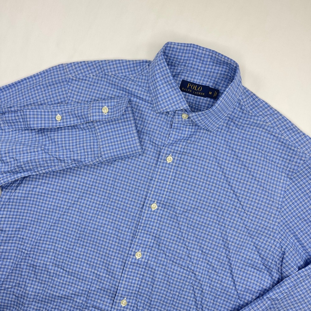 Polo Ralph Lauren Shirt Men's Medium Blue Plaid Button Down Long Sleeve